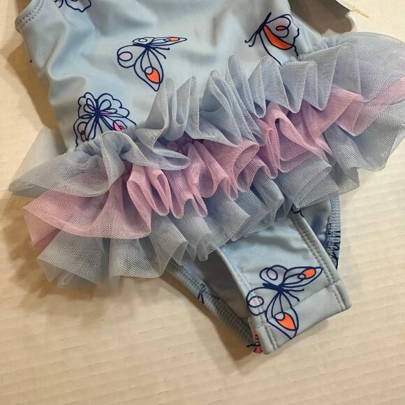 New Cat & Jack Baby Girl Blue Butterfly Bathing Suit sz 12 m One Piece Swimsuit - Picture 6 of 7